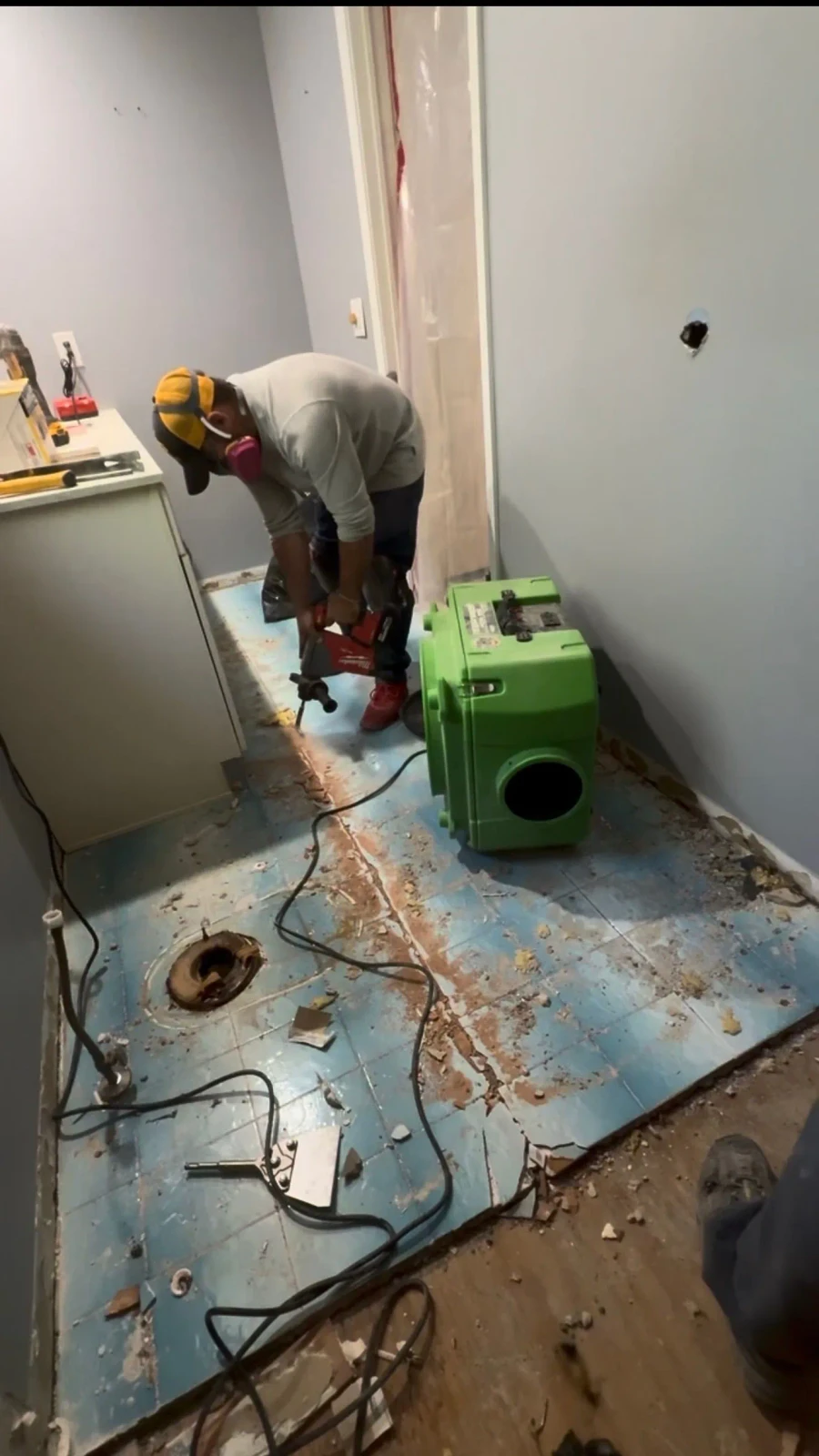 HEPA air scrubber used during bathroom demolition in Farmington Hills Michigan