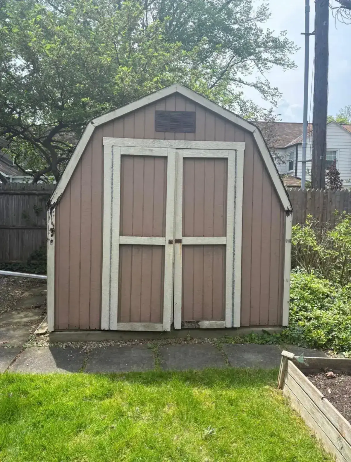 Backyard storage shed before demolition in Grosse Pointe Farms Michigan