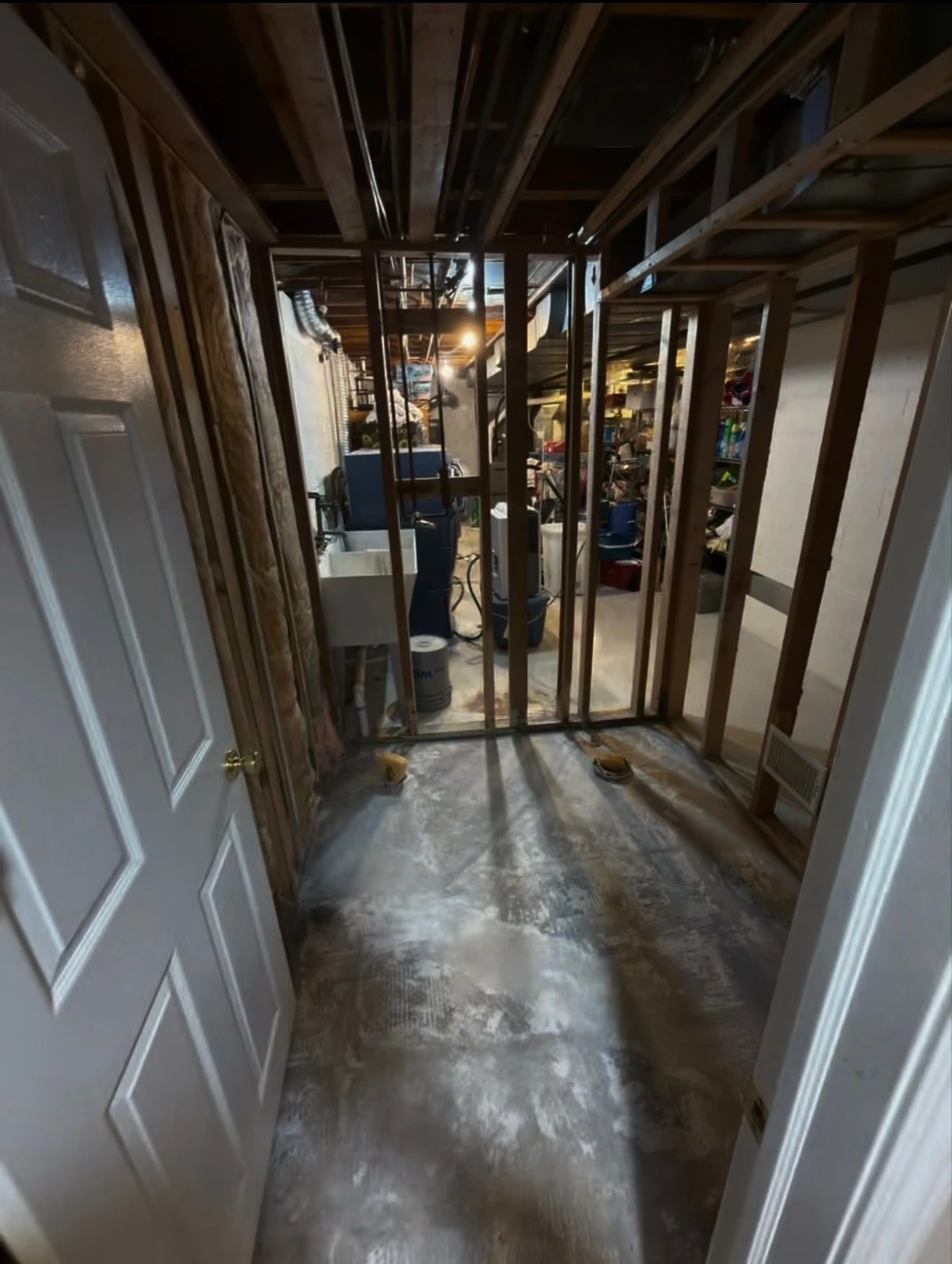Floor protection installed before basement bathroom demolition in Grosse Pointe Woods MI